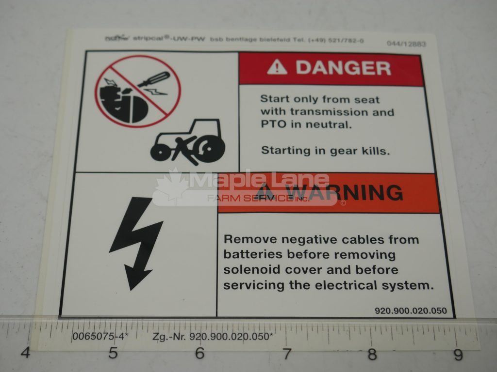 72312916 Starter Warning Decal