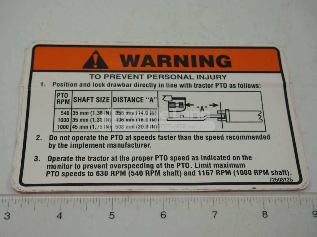 72503125 Warning PTO Decal