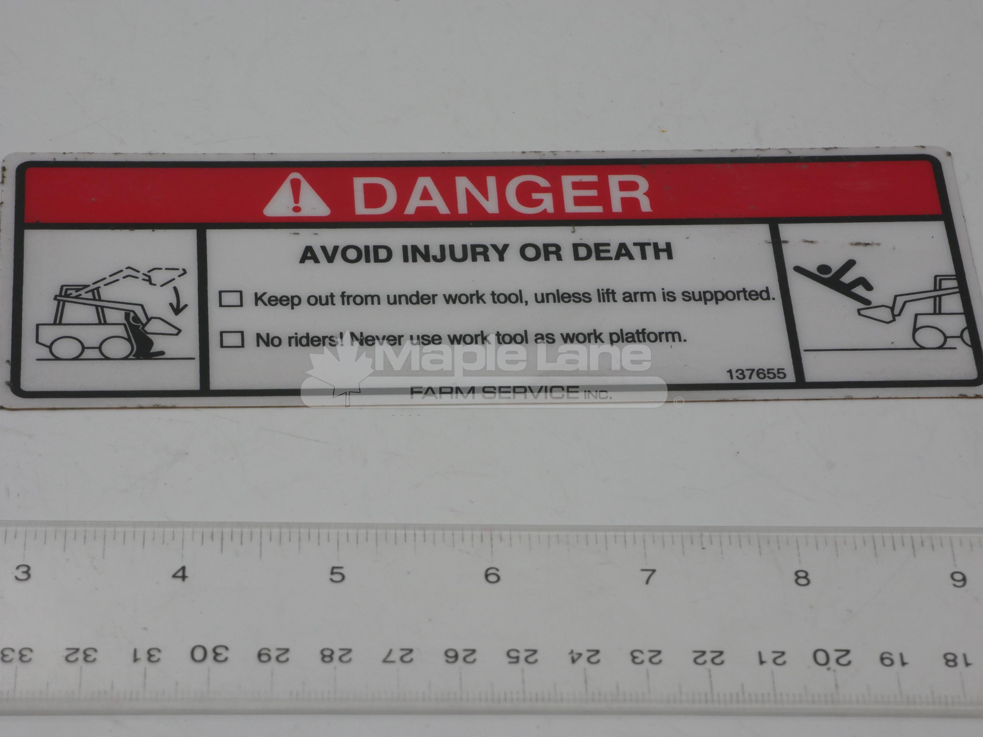 137655 Danger Lift Decal