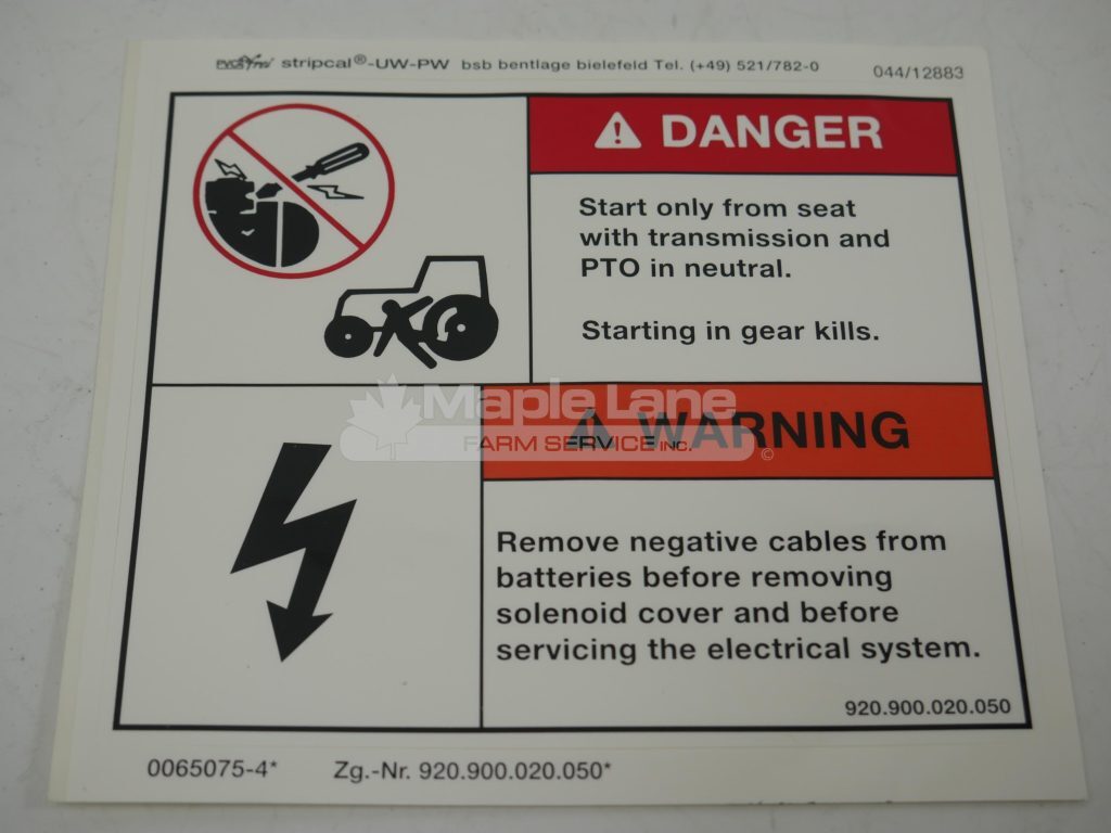 72312916 Starter Warning Decal