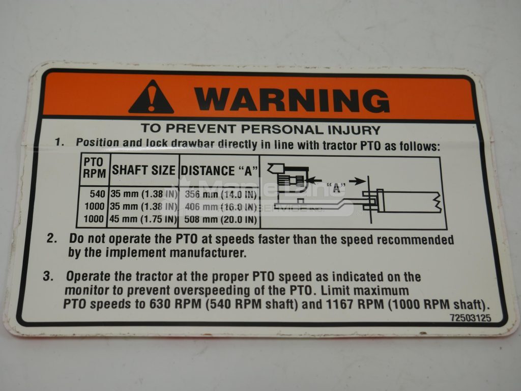 72503125 Warning PTO Decal